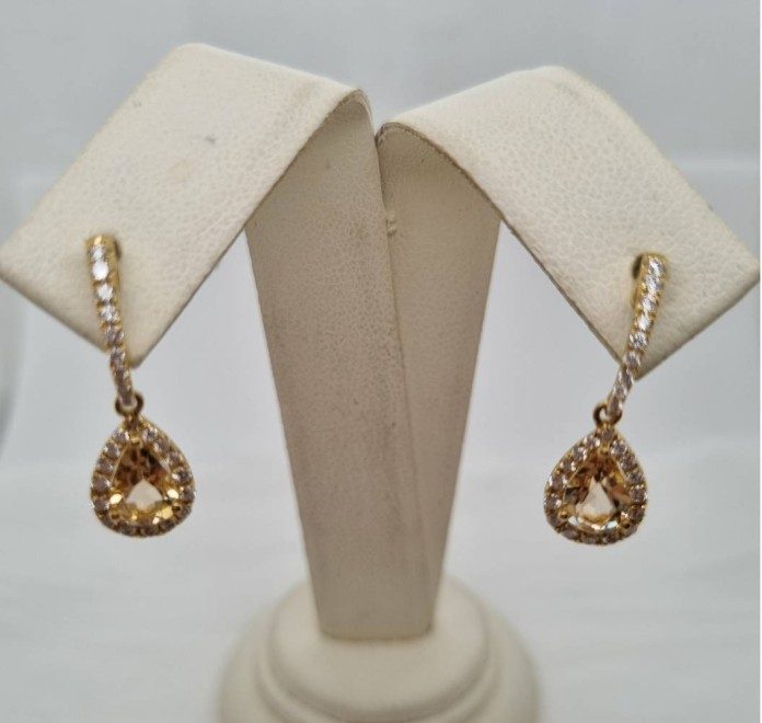 18ct Yellow Gold Beryl and Diamond Drops