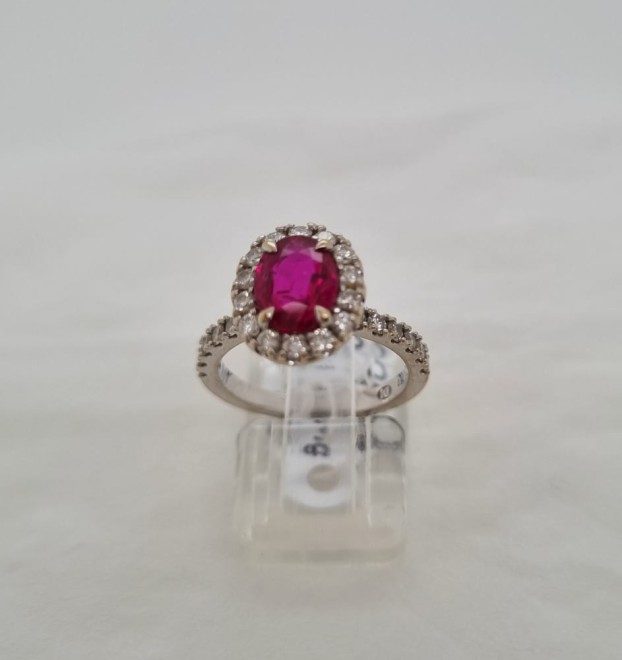 18ct White Gold Ruby & Diamond Cluster Ring