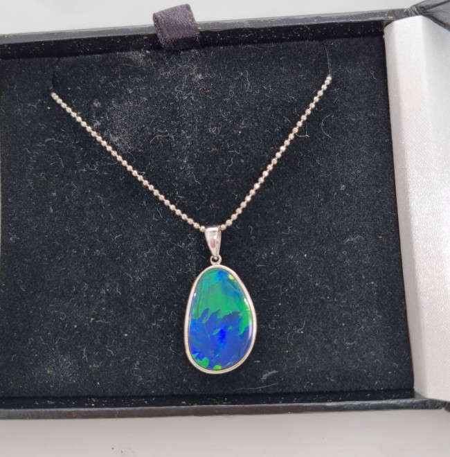 14ct white gold hand made boulder opal doublet pendant