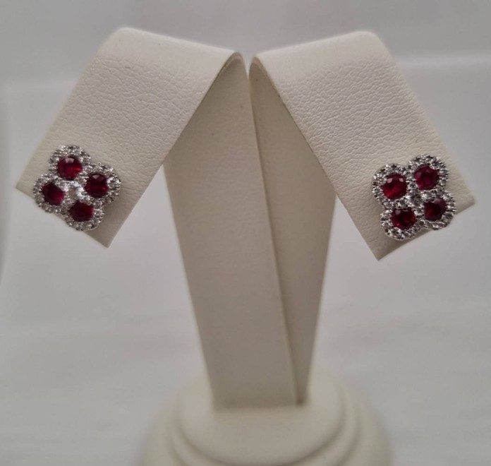 White Gold Ruby & Diamond Studs